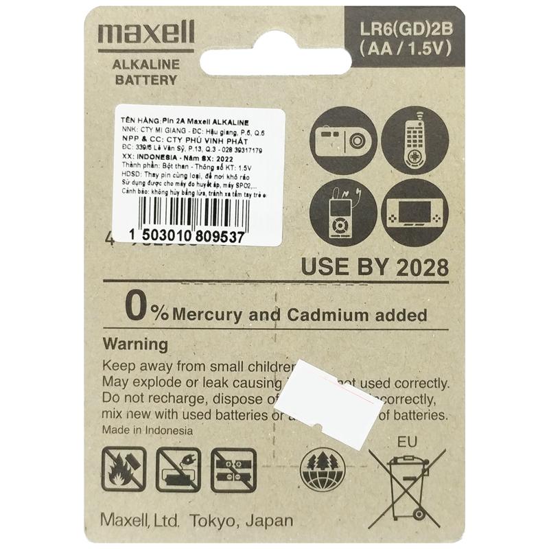 Vỉ 2 Pin AA Maxell Alkaline Longer Lasting Power