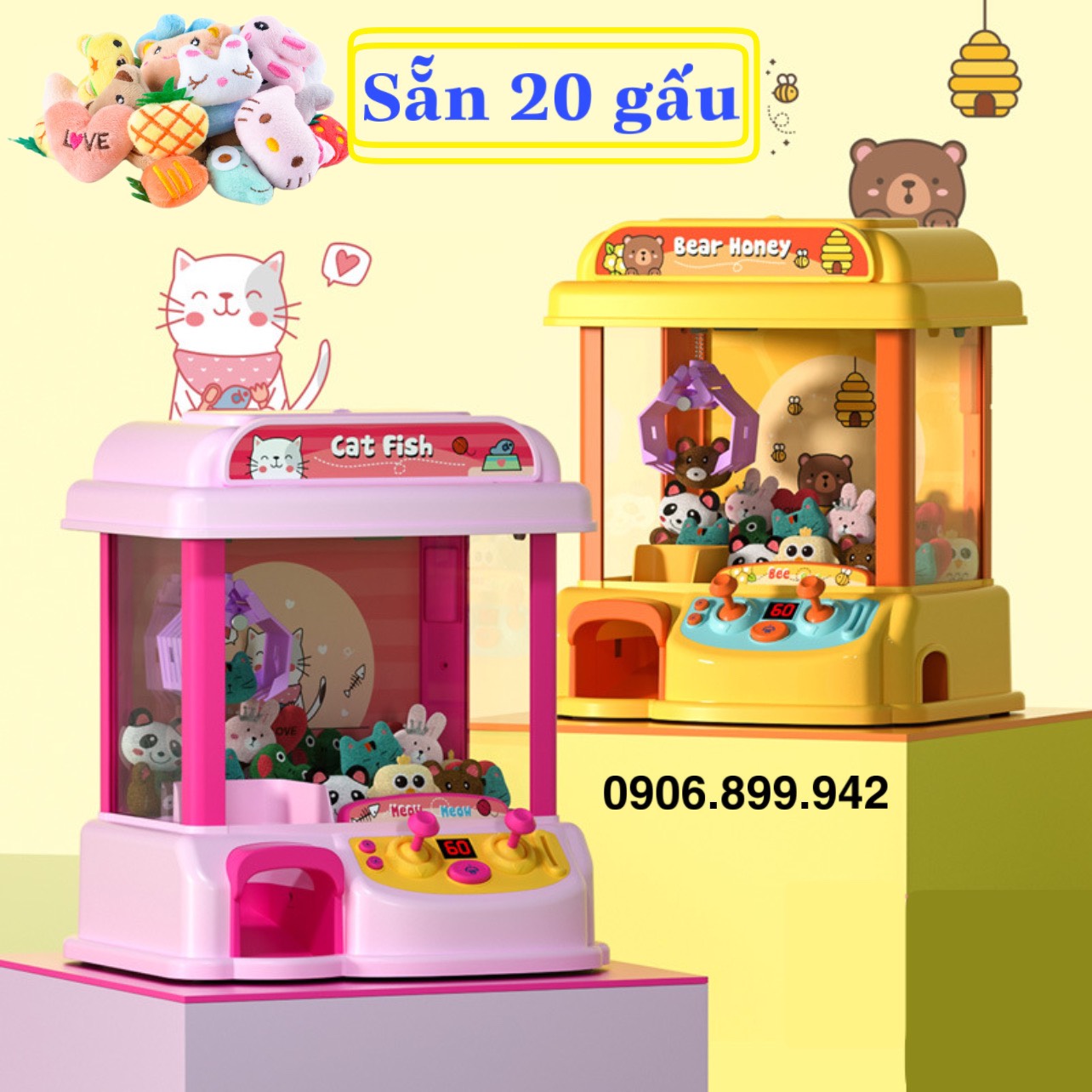 Máy gắp thú mini siêu rẻ, máy gắp thú mini 2 màu vàng, hồng cho bé  nhựa abs - Quà tặng kỹ năng cho bé