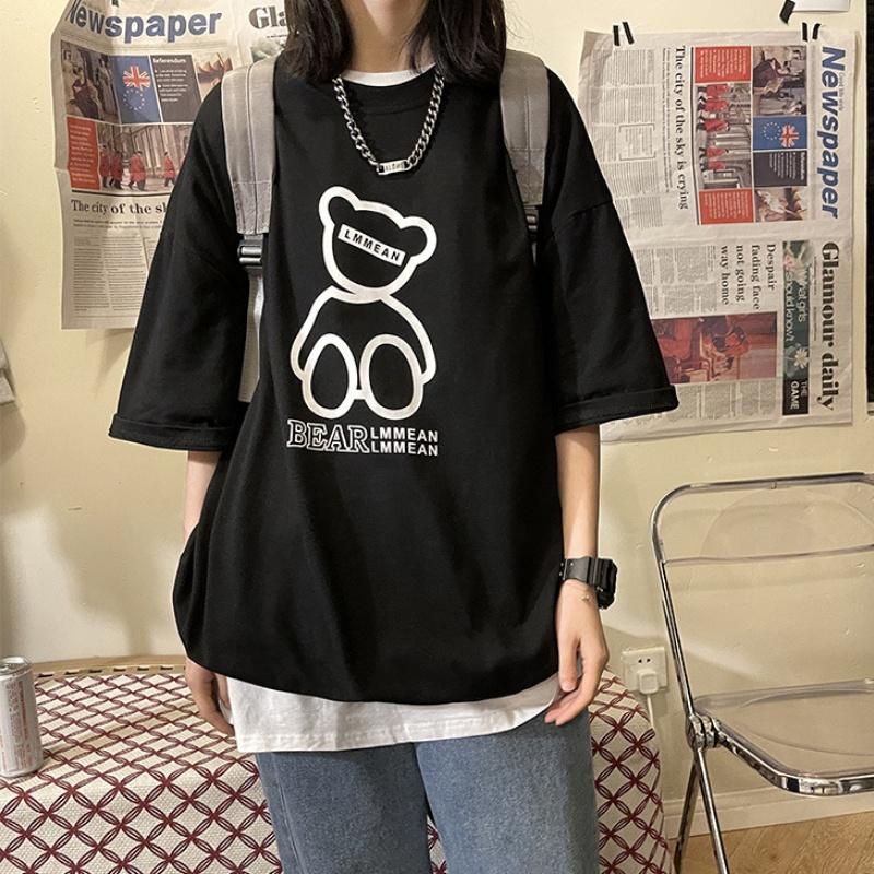 Áo thun unisex form rộng nữ nam phông unisex cổ tròn cotton oversize giá rẻ in hình ulzzang freesize BEAR LMMEAN