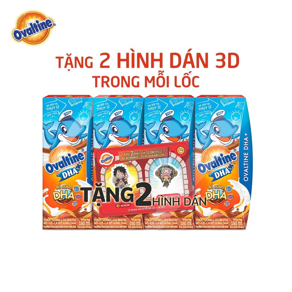 (Tặng 2 hình dán 3D) Thức uống lúa mạch hương vị sô-cô-la Ovaltine DHA+ PRO hộp giấy 180mlx4 công thức mới