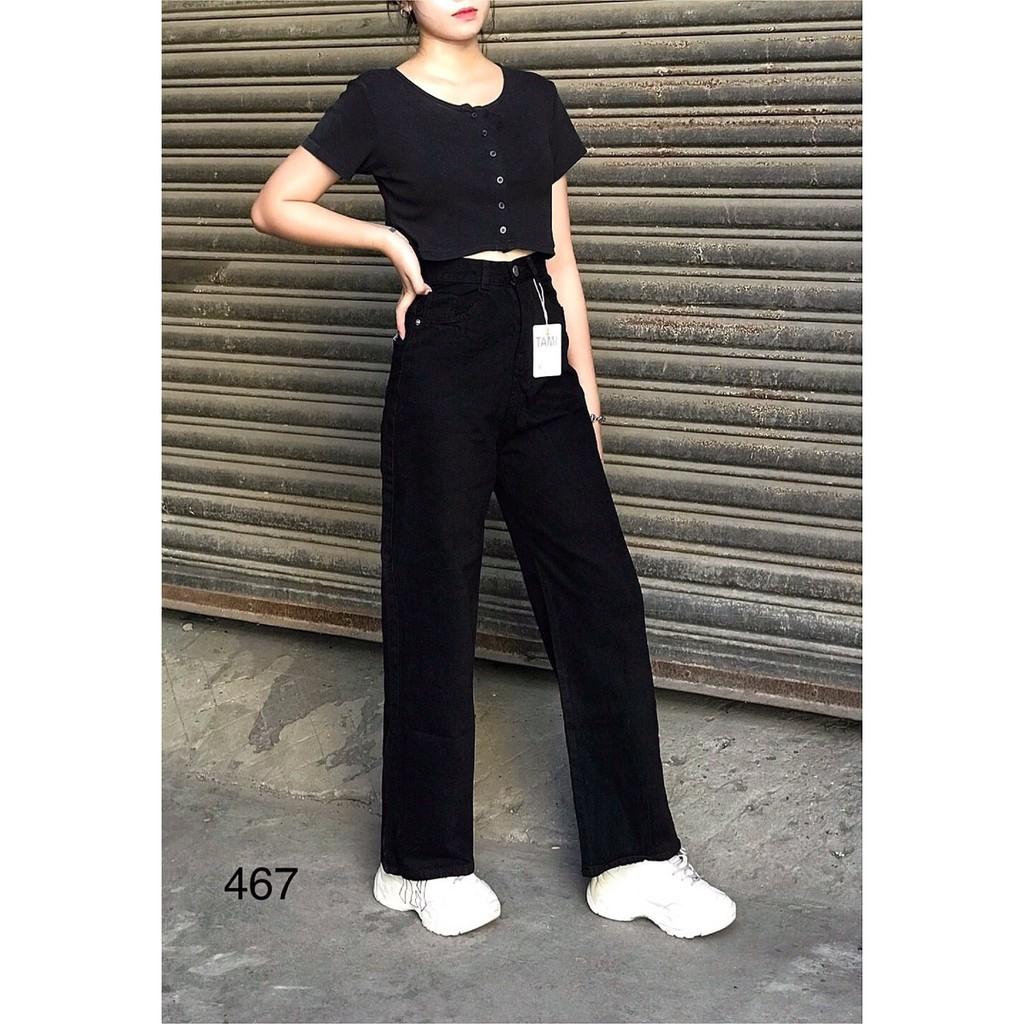 QUẦN JEAN DÀI ỐNG RỘNG LƯNG CAO - QUẦN BÒ NỮ CULOTTES SUÔNG TRƠN BASIC ĐEN 83