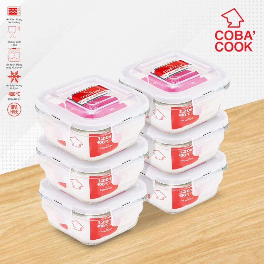 Hộp thủy tinh chịu nhiệt COBA'COOK hình vuông 320ml-CBHS320