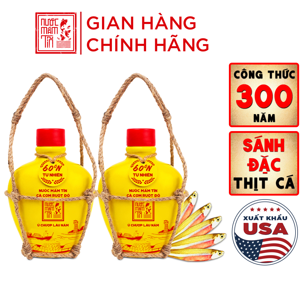 Đặc Sản Phan Thiết - Combo 02 Bình Gốm 60 Đạm Nước Mắm Tĩn Cá Cơm Ruột Đỏ Độ Đạm 60N 250Ml Rin Nguyên Chất Không Chất Bảo Quản