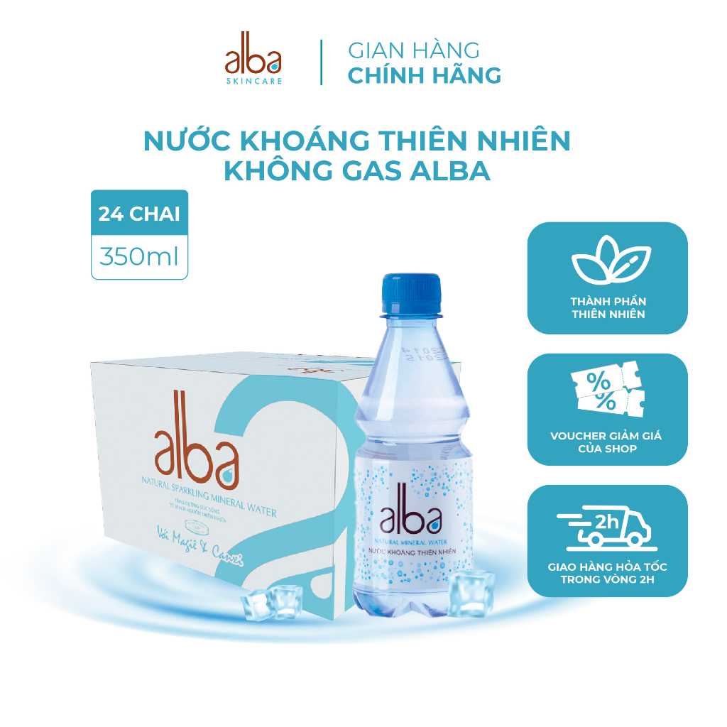 Thùng 24 chai nước khoáng thiên nhiên không ga Alba bổ sung Canxi Magie tốt cho sức khỏe 350ml