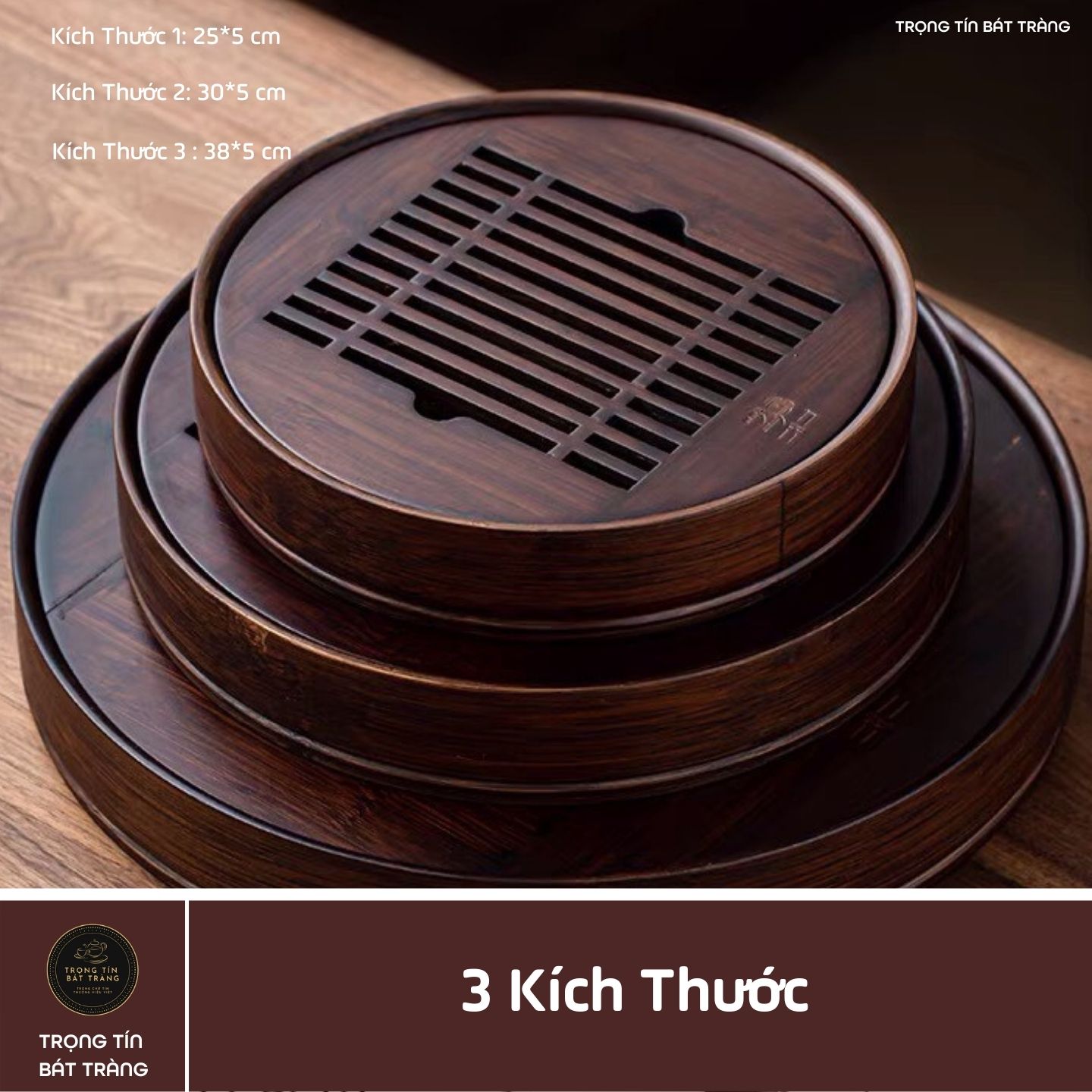 KT 14 Khay Trà Tre Cao Cấp Tròn Nhỏ