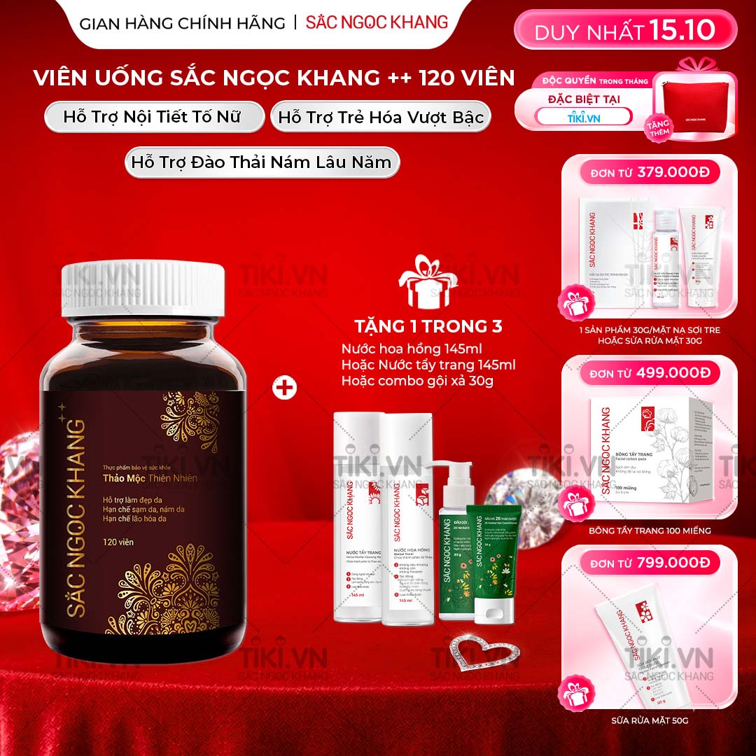 Viên uống Sắc Ngọc Khang 120 viên giúp trẻ hóa Làn da làm mờ sạm nám tàn nhang hiệu quả, tăng cường tính đàn hồi cho làn da, hỗ trợ cải thiện và phục hồi da bị lão hóa vượt trội
