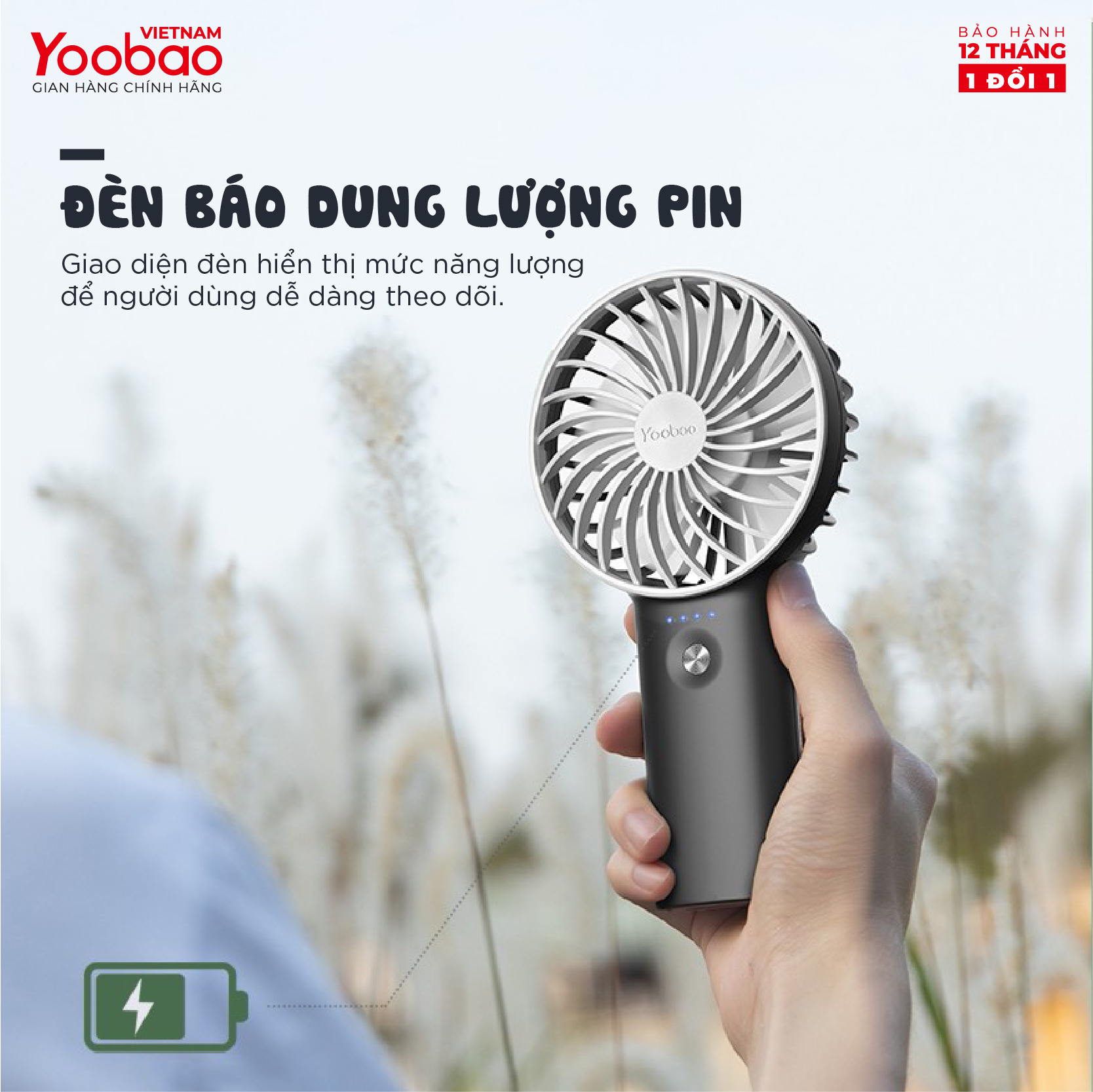 Quạt sạc mini để bàn làm việc YOOBAO F3 Pro 6000/5000mAh Kiêm Sạc Dự Phòng - Hàng chính hãng - Bảo hành 12 tháng 1 đổi 1