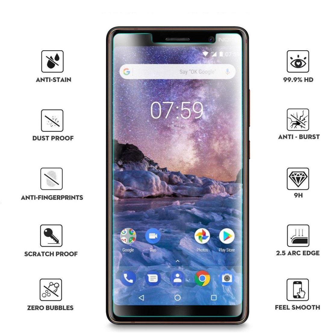 Miếng dán kính cường lực cho Nokia 7 Plus (độ cứng 9H, mỏng 0.3mm, hạn chế bám vân tay) - Hàng nhập khẩu