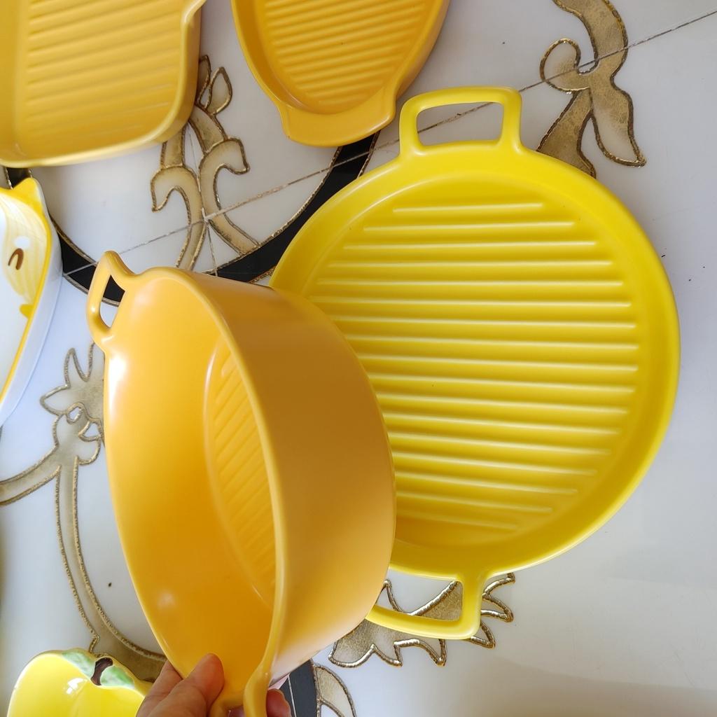 Trọn Bộ Mâm Cơm Chén Tô Dĩa 21 món Sắc Vàng Quý Tộc Gốm Sứ Cao Cấp Hàng Khử Chì Dành Cho Cả Gia Đình