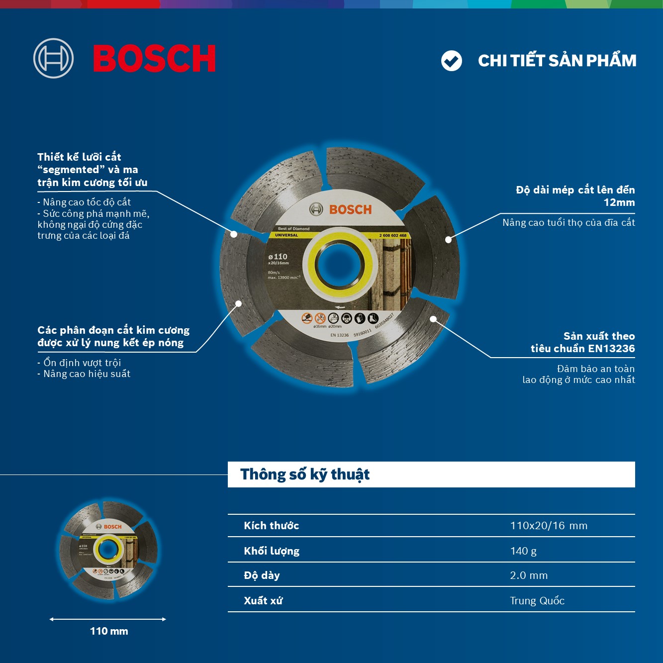 Đĩa cắt kim cương Bosch 110x20/16mm đa năng