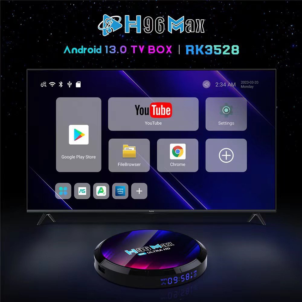 Box H96max - Android 13.0 - Rockchip 3528 - Ram 4G/32G- Bluetooth 5.3 - Tích Hợp Truyền Hình Miễn Phí.