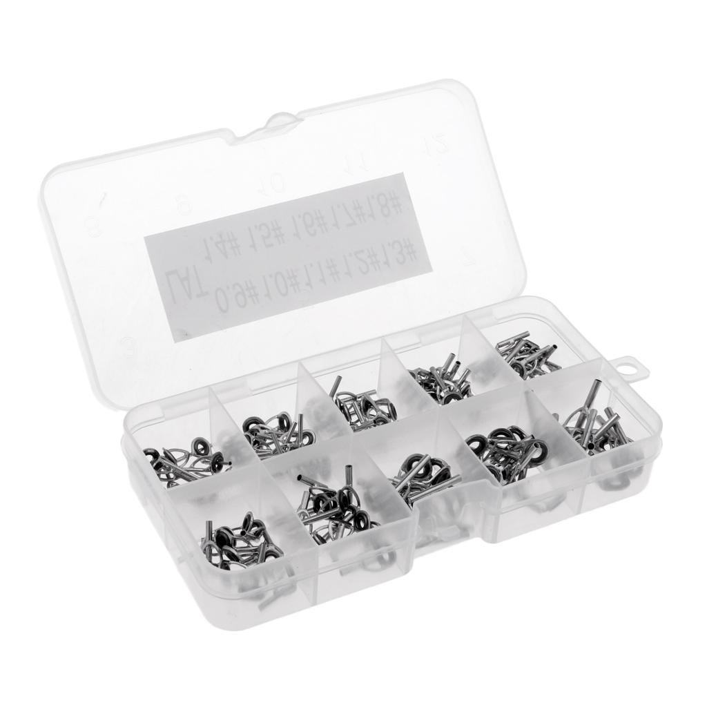 100pcs Rod Repair Kit Fishing Rod Guides Tips Line Rings for Rod Building