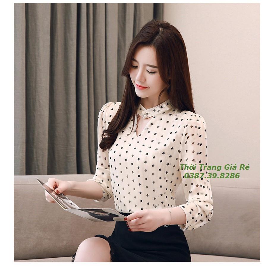 ÁO CHẤM BI CỔ CÁCH ĐIỆU