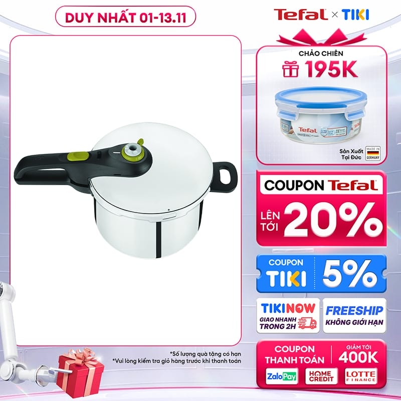 Nồi áp suất cơ inox Tefal Secure 5 Neo 6L - P2530737, dùng cho mọi loại bếp - Hàng chính hãng