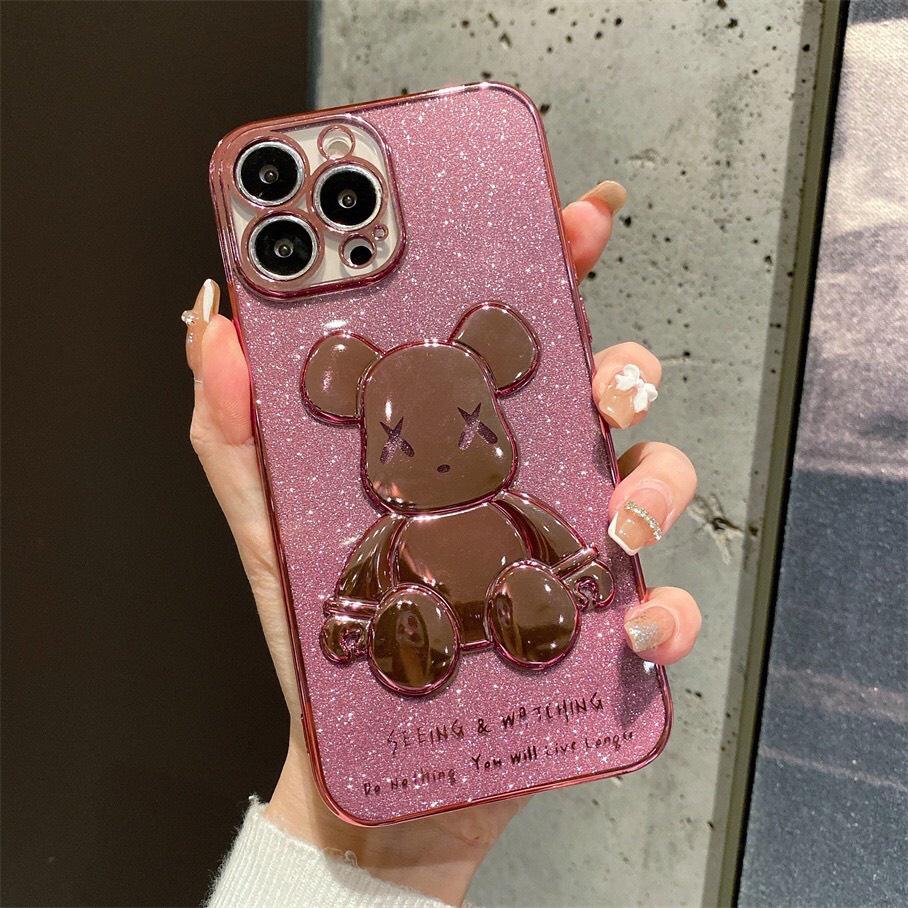 Ốp điện thoại mềm mạ nổi 6D hình gấu nhũ lấp lánh cho 7 plus 8 plus xs max 11 pro max