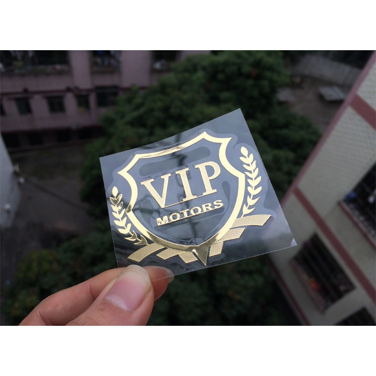 Miếng dán Logo Kim loại hình Bông lúa VIP trang trí xe
