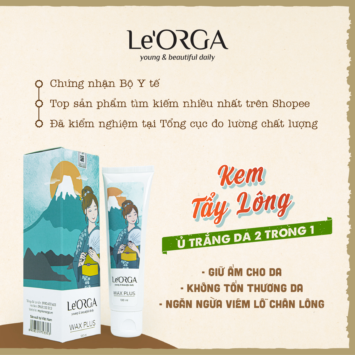 Gel tẩy lông Le’Orga Wax Plus (100ml)