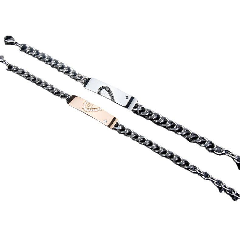 1 cặp  Đối tác nữ của nam giới với bản khắc, dây đeo tay tay bằng thép không gỉ, màu vàng hồng vàng