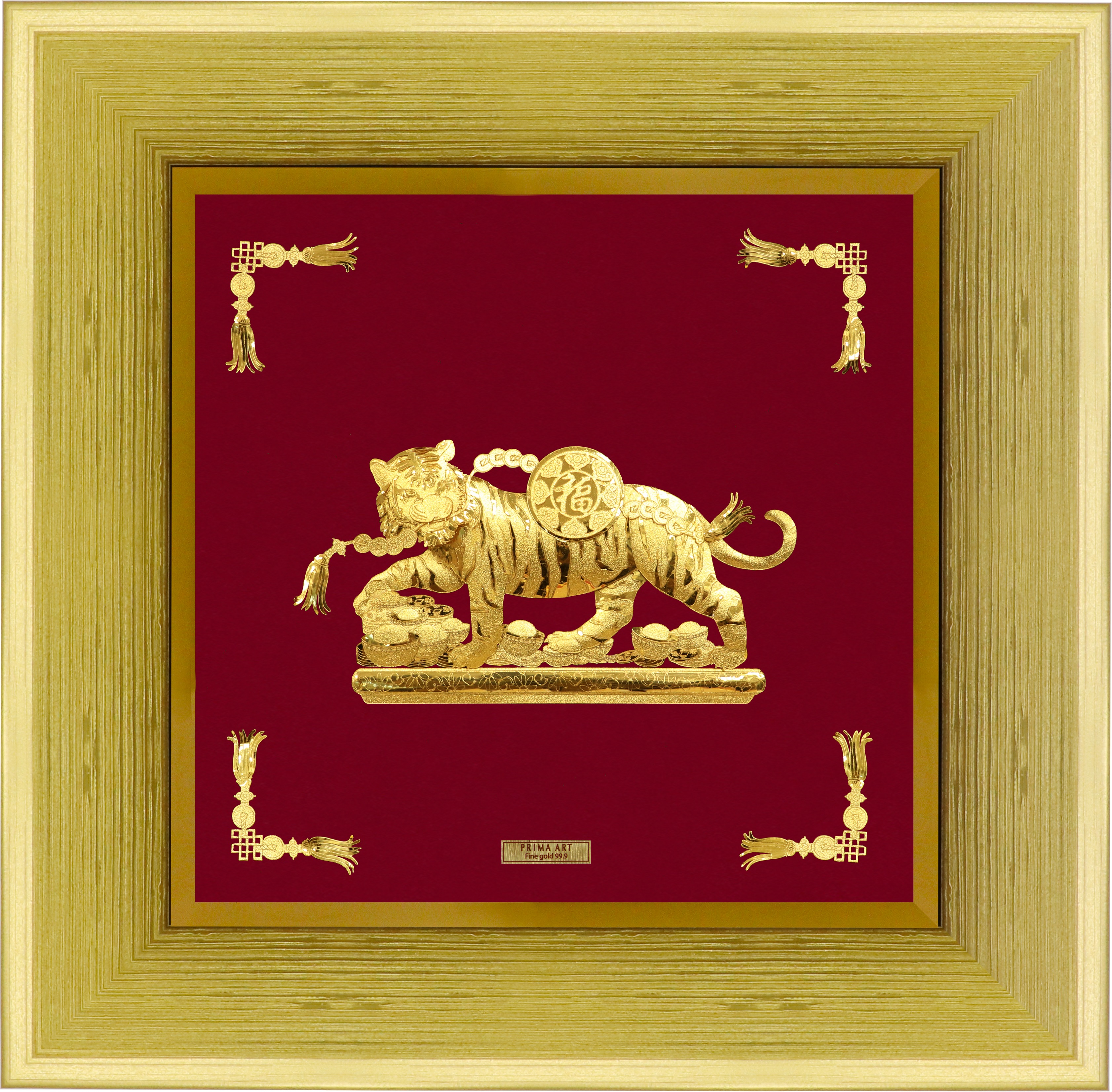 Tranh Vàng 24K PRIMA ART - Hổ Tiền Tài Quyền Lực - Size 18 x 18 cm - CGS-0718-03