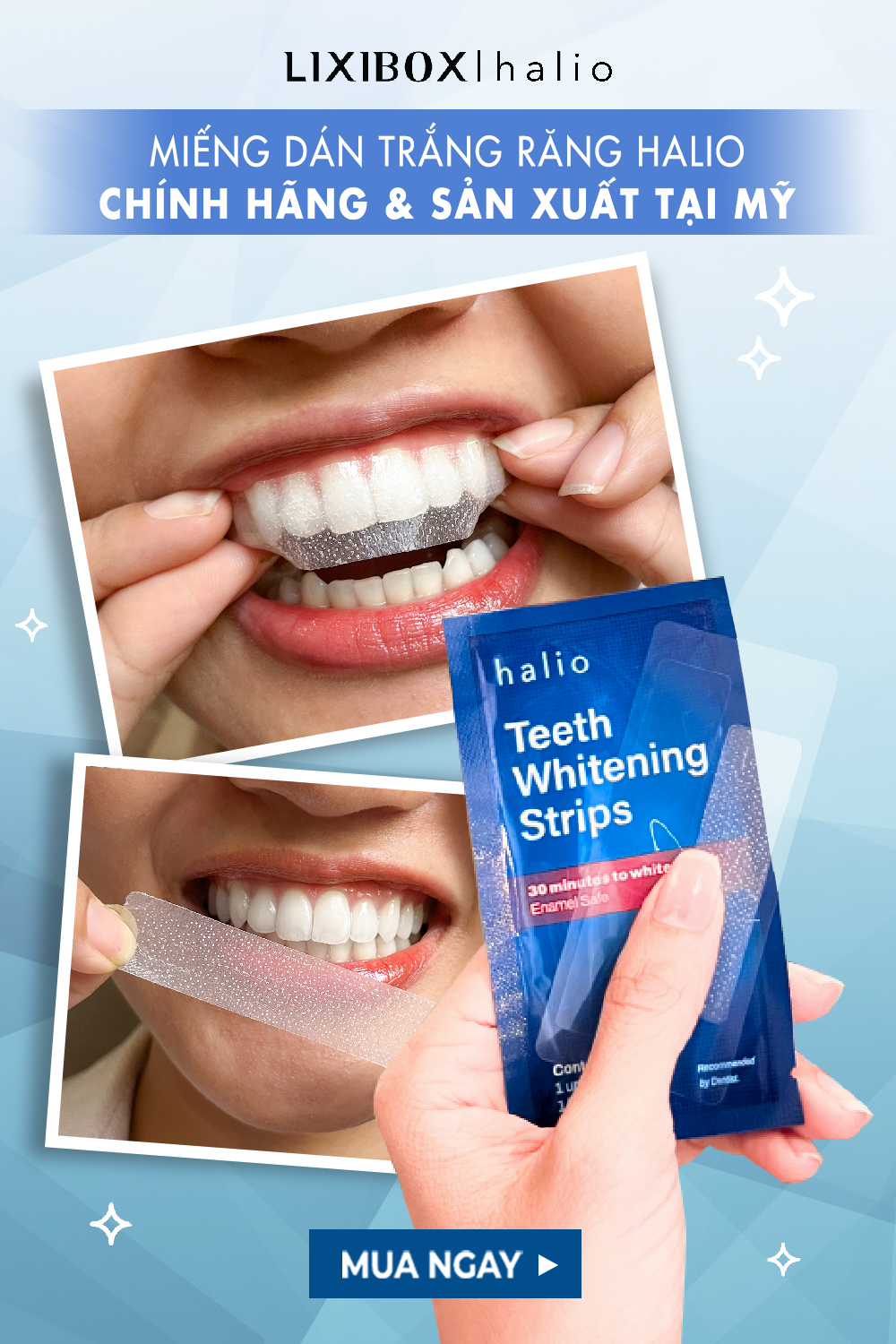 Set 14 Miếng Dán Trắng Răng Halio Teeth Whitening Strip Giảm Ê Buốt - Liệu Trình 7 Ngày