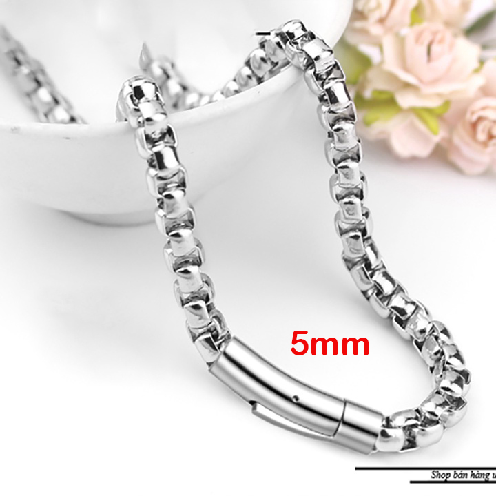 Dây chuyền nam inox kiểu bông dừa khít 5mm màu trắng khóa gài vip sáng, đẹp, không đen, đem lại đẳng cấp cho người đeo