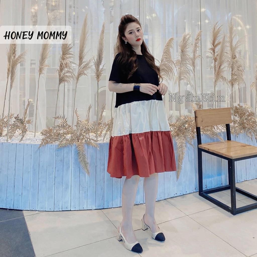 Váy Bầu Thun Cotton Dáng Suông Xòe Váy Bầu Hè Tay Ngắn Vải Thun Mát HD2817 Honey Mommy