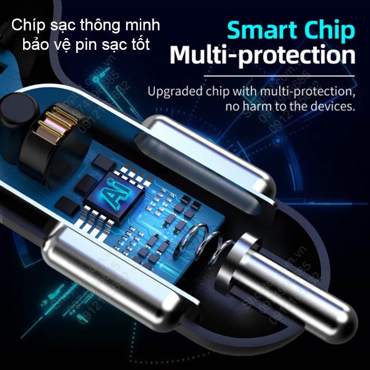 Đầu sạc nhanh xe hơi với 04 cổng USB, điện áp vào 12-24V