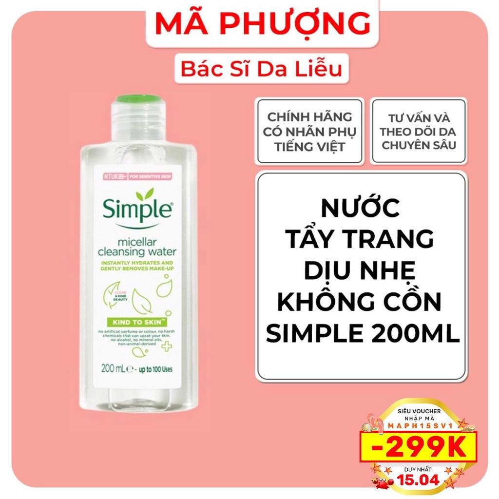 Nước Tẩy Trang Simple Micellar Làm Sạch, Không Chứa Cồn, Không Gây Khô Rát 200ml - Bác sĩ Mã Phượng