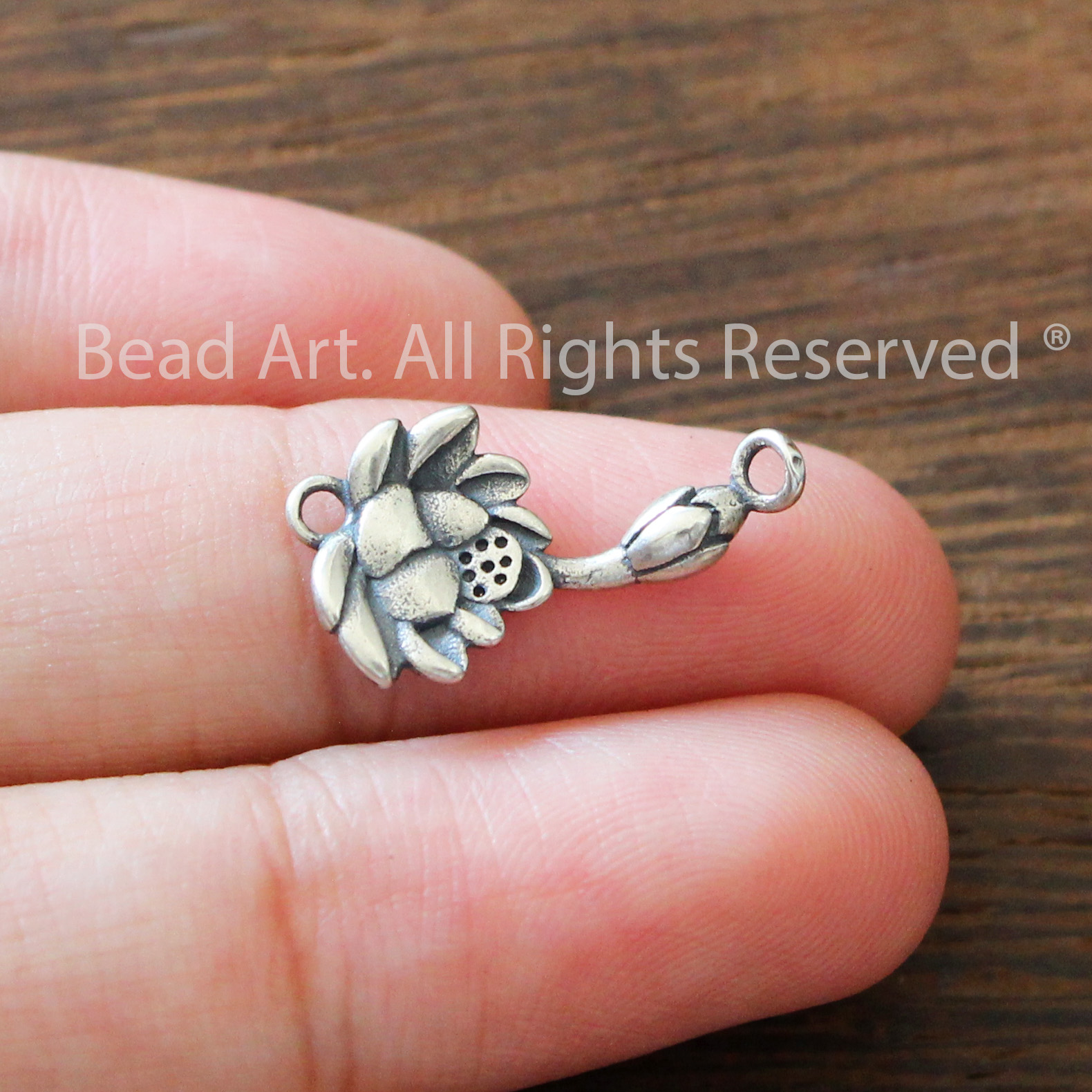 16x10 Charm Hoa Sen Bạc 925 Xỏ Hai Đầu, Phụ Kiện Phối Vòng Tay Phong Thuỷ, Chuỗi Hạt - Bead Art