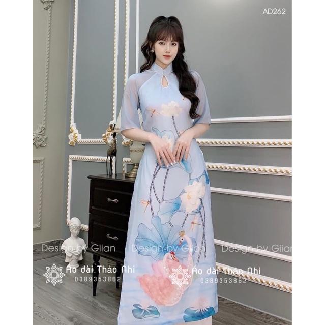 Áo dài Organza họa tiết Thiên Nga
