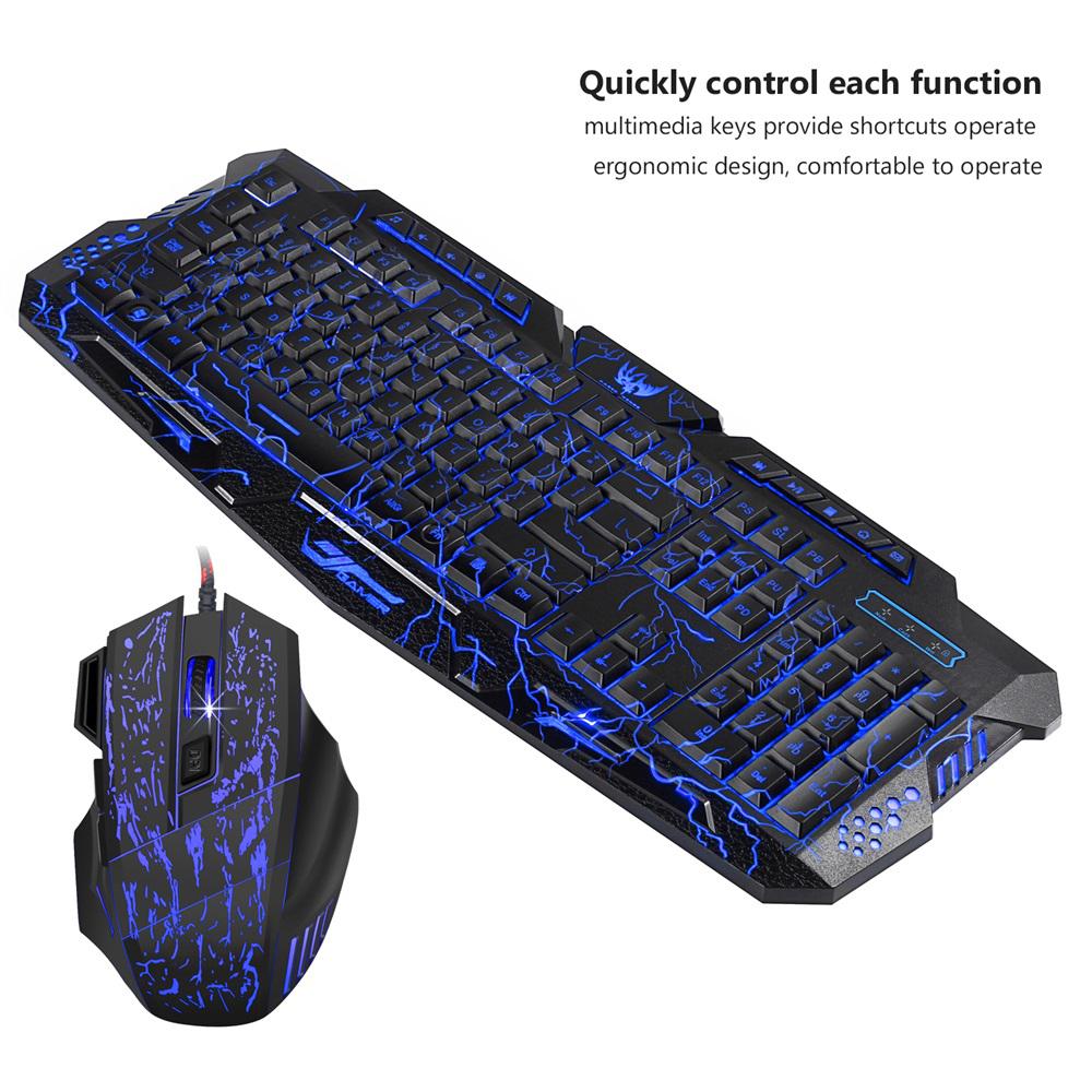 J10 Keyboard Mouse Combo Colorful Adjustable LED Color Backlit Ergonomic Gaming Keyboard with Mouse Set for Gaming Fans