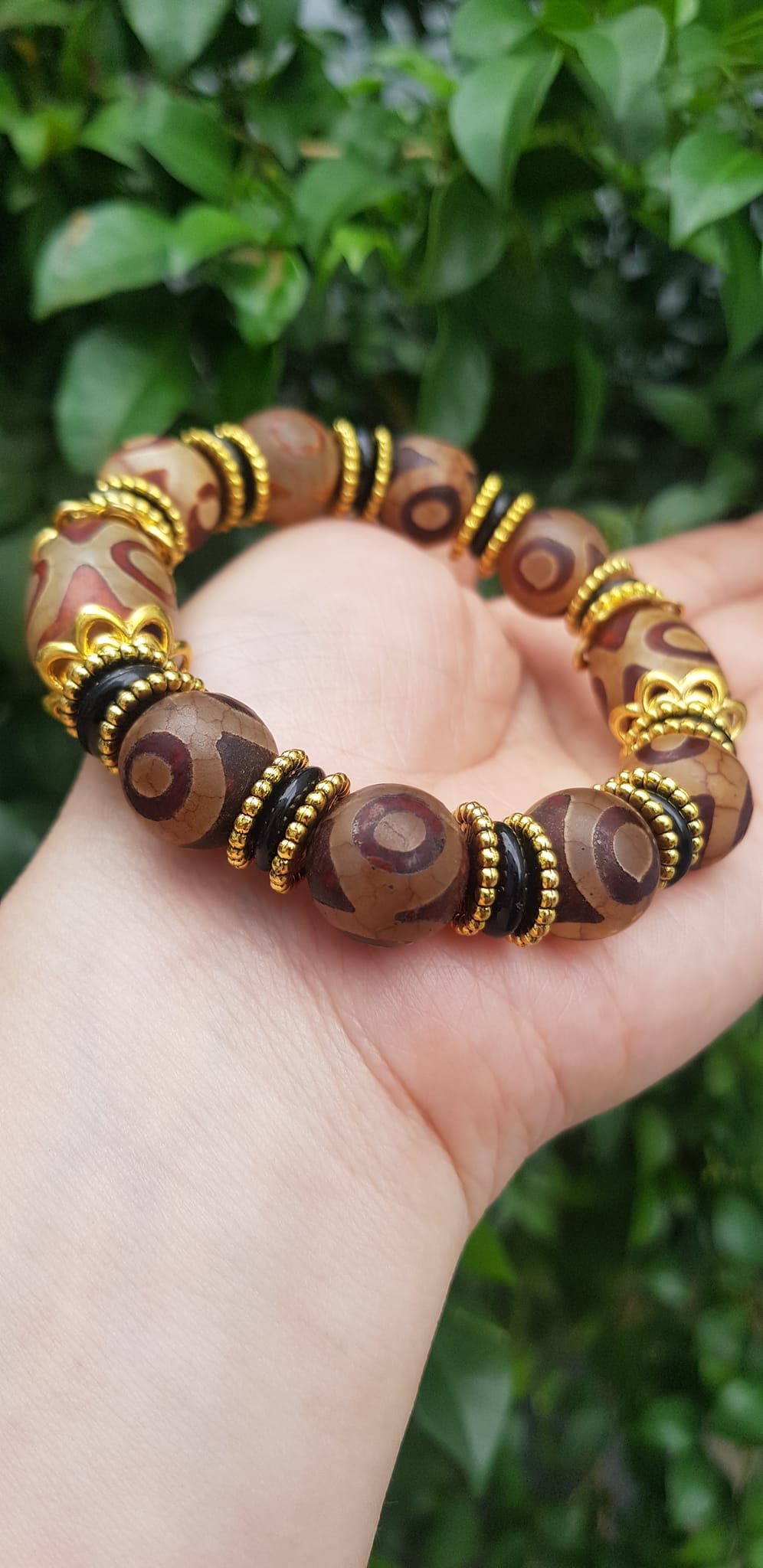 ️Vòng tay nam mã não tây tạng nâu 3 mắt kiểu Size vòng 14mm đẹp Ý nghĩa mang năng lượng tích cực may mắn cát tường cho gia chủ ạ