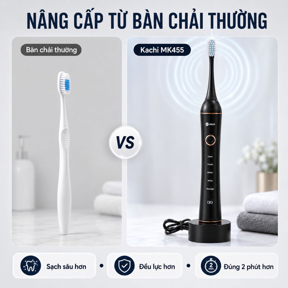 COMBO chăm sóc răng miệng toàn diện Kachi bàn chải điện làm sạch bề mặt răng + tăm nước làm sạch kẽ răng - hàng chính hãng