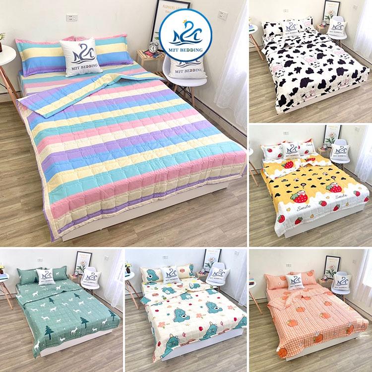 Bộ chăn ga gối hè cotton poly M2T Bedding, chăn hè trần bông họa tiết mền đáng yêu