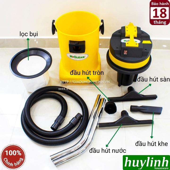 Máy hút bụi công nghiệp Khô và Ướt Hiclean HC30P - dung tích 30 lít - Công suât 1500W - Motor lõi đồng - Hàng chính hãng