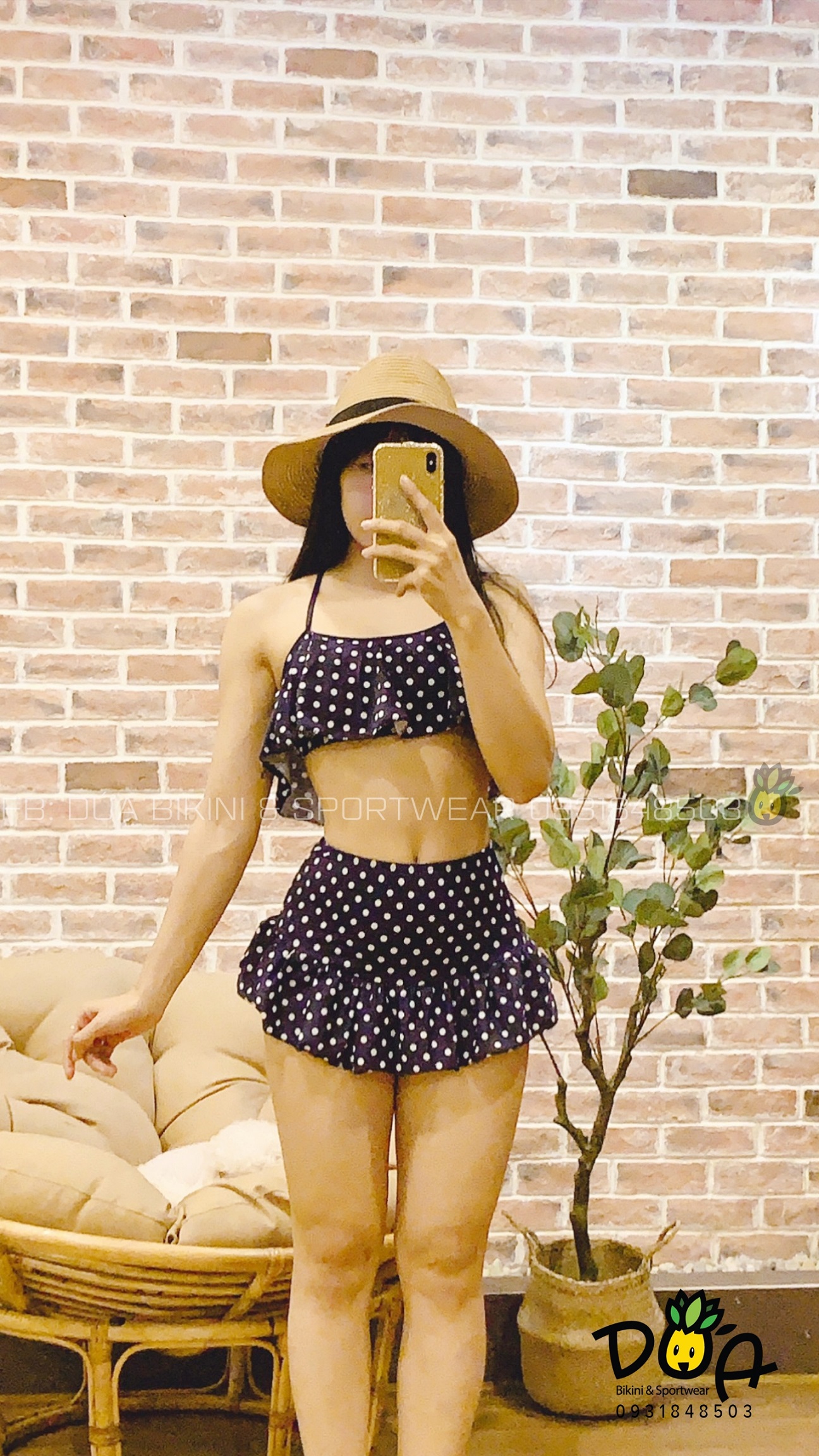 Bikini 2 mảnh đi bơi dễ thương kín đáo họa tiết chấm bi
