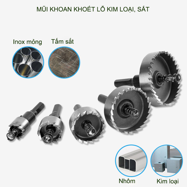01 Mũi khoan khoét lỗ inox, sắt, nhôm đa năng bằng thép cứng, có nhiều kích cỡ cho khách lựa chọn