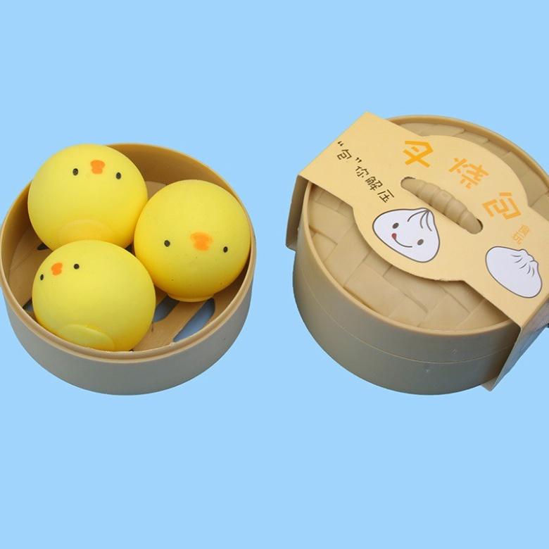 3 chiếc bánh bao màn thầu squyshi mềm mại hộp mặt hề mặt gấu trúc xinh xắn đáng yêu