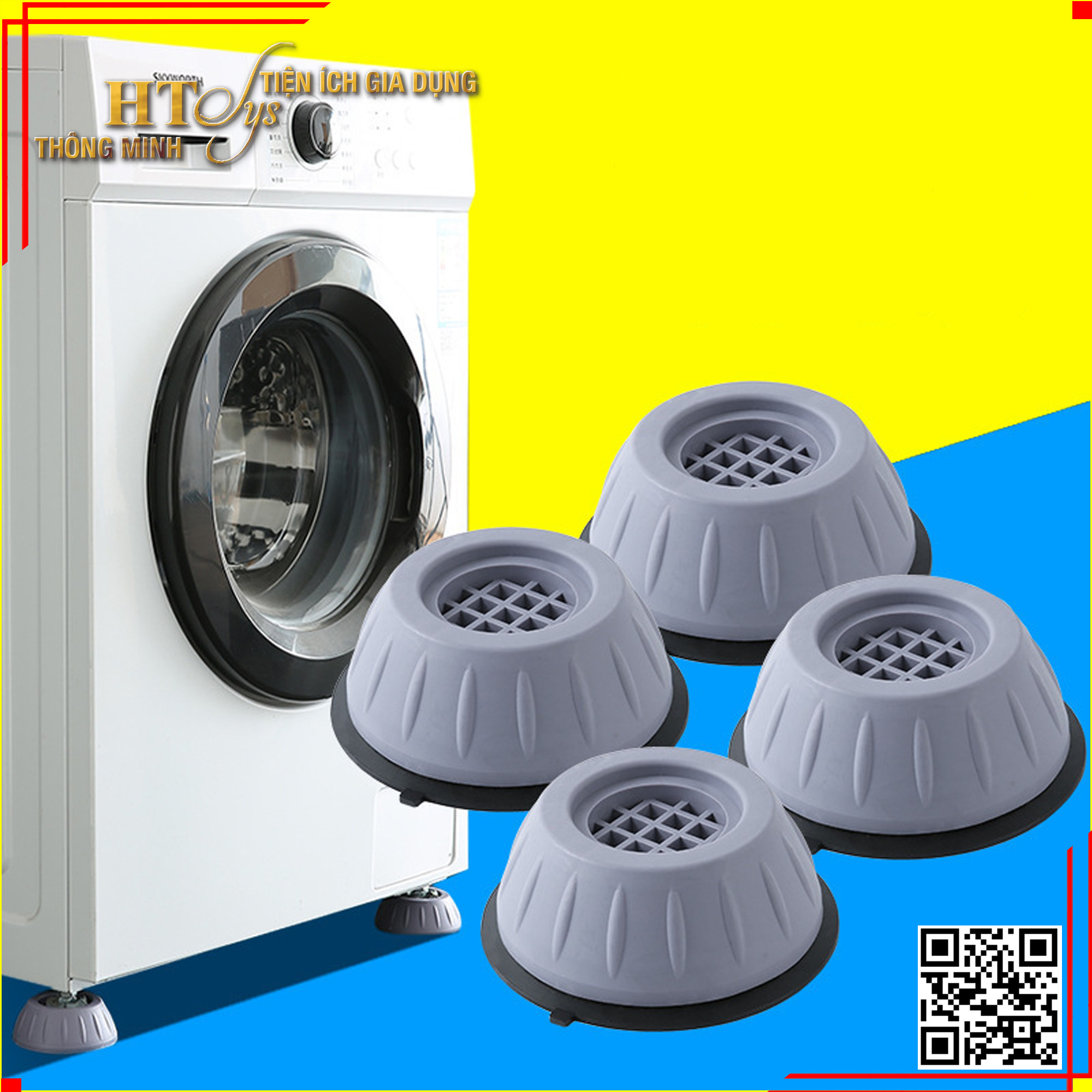 Hình ảnh Bộ 04 chân đế cao su chống rung máy giặt - HT SYS - Đế chống rung máy giặt - Đế chống ồn máy giặt, máy sấy,tủ lạnh, bàn ghế + Sét 3 móc dính dán tường vàng tài lộc HT SYS