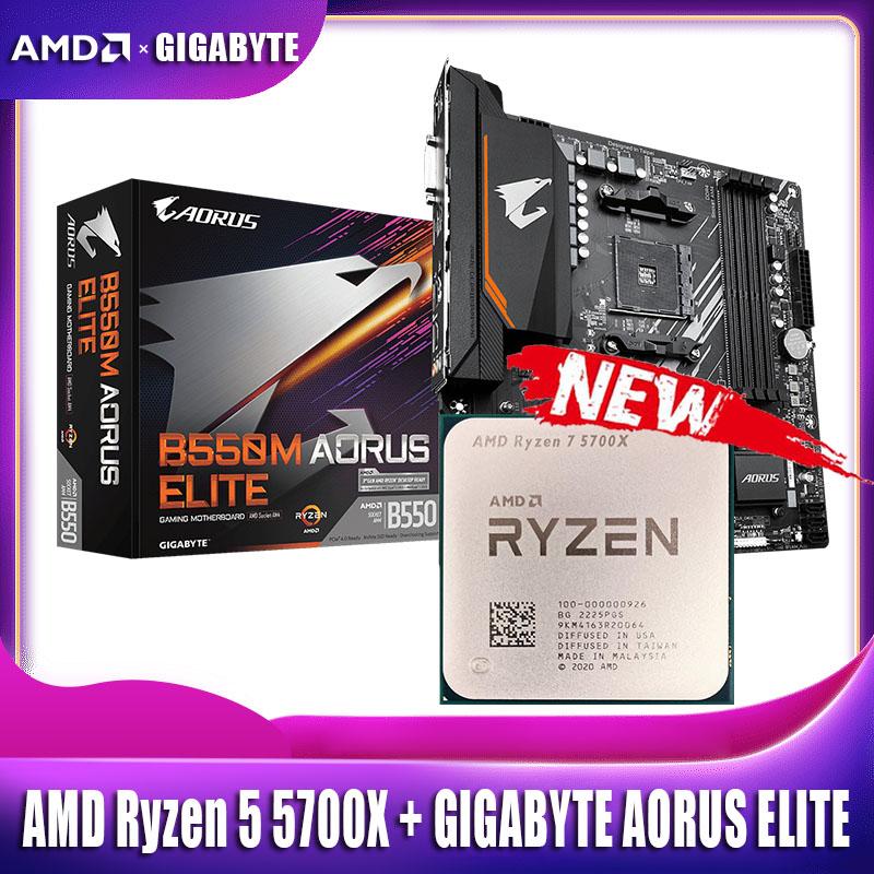Amd Ryzen 7 5700X R7 5700X CPU Gigabyte B550M Aorus Elite bo mạch chủ Suit Suit AM4 Tất cả đều mới nhưng không có bộ làm mát
