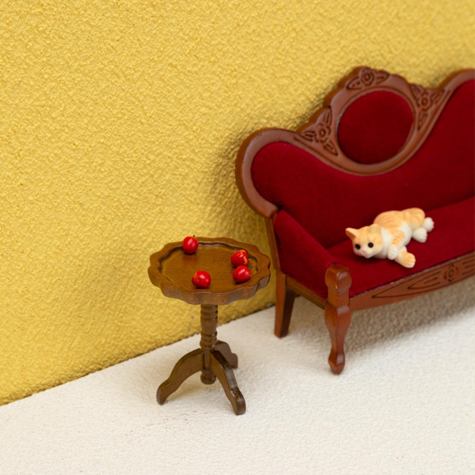 1:12 Scale Miniature Dollhouse Table Accessories Wooden Tea Table Model Crafts for Pretend Play Decor DIY Scene Children Toy Dolls House