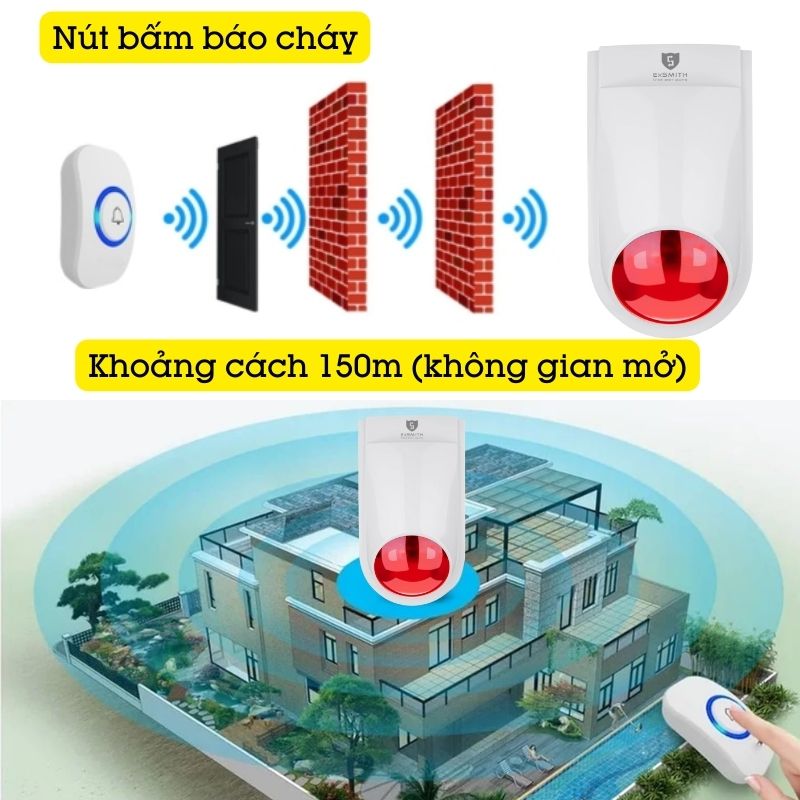 Bộ Chuông Báo Cháy Không Dây Exsmith ESKIT02