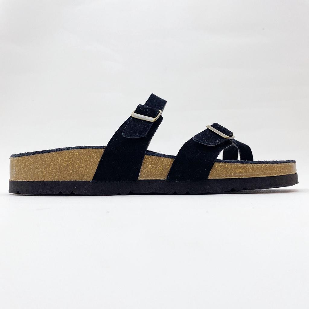 Dép đế trấu birken nam nữ unisex 2 khóa quai xỏ ngón da bò size 35 - 43 chính hãng Hishoo S101