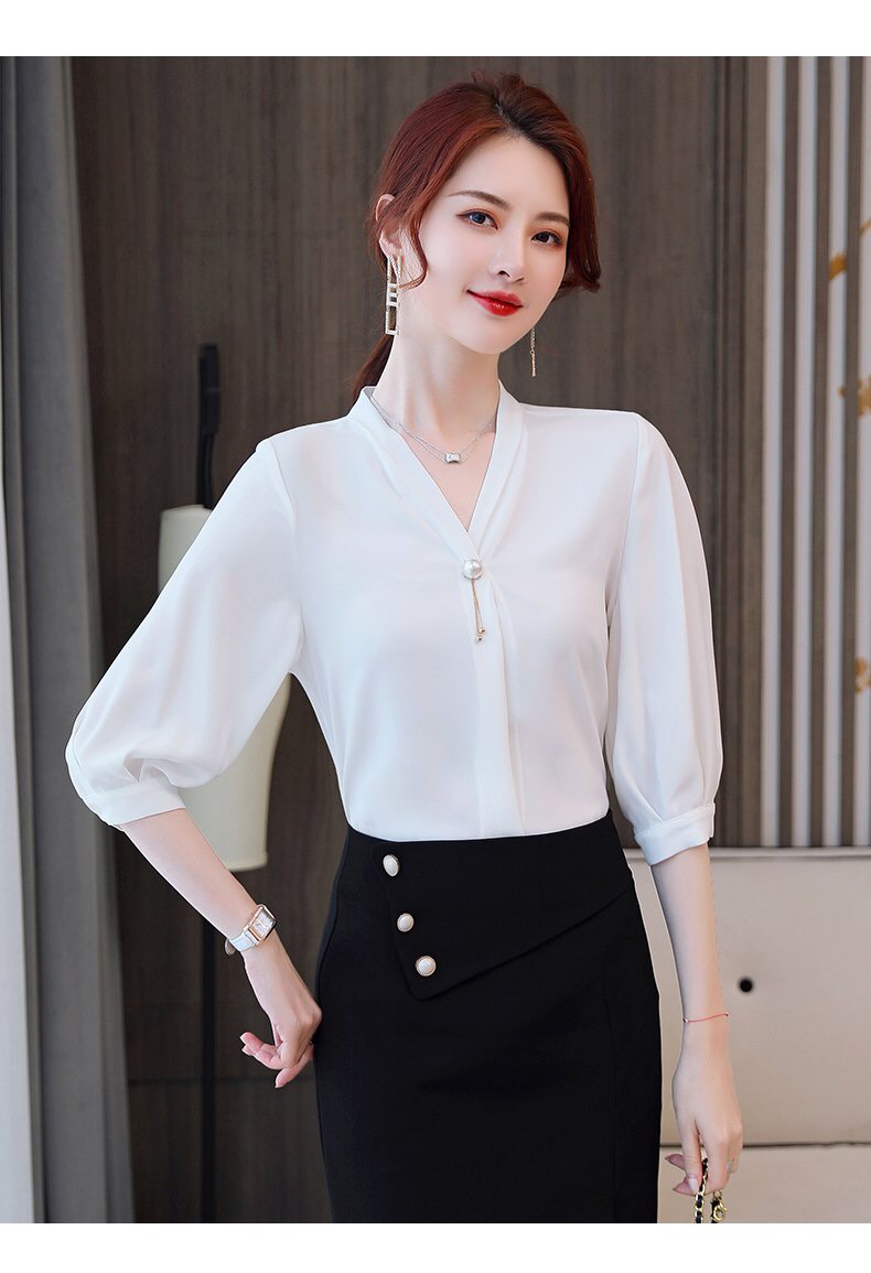 Áo sơ mi nữ cổ dính hạt - NH450