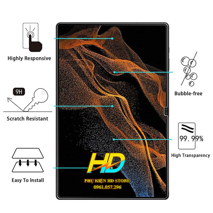 Dán màn Hình Kính Cường Lực Cho SamSung Tab S8 Ultra Chính Hãng Glass Pro Chống Vỡ, Chống Xước, Chống Va Đập, Đỡ Vân Tay, Độ Cứng 9H - Hàng Chính Hãng