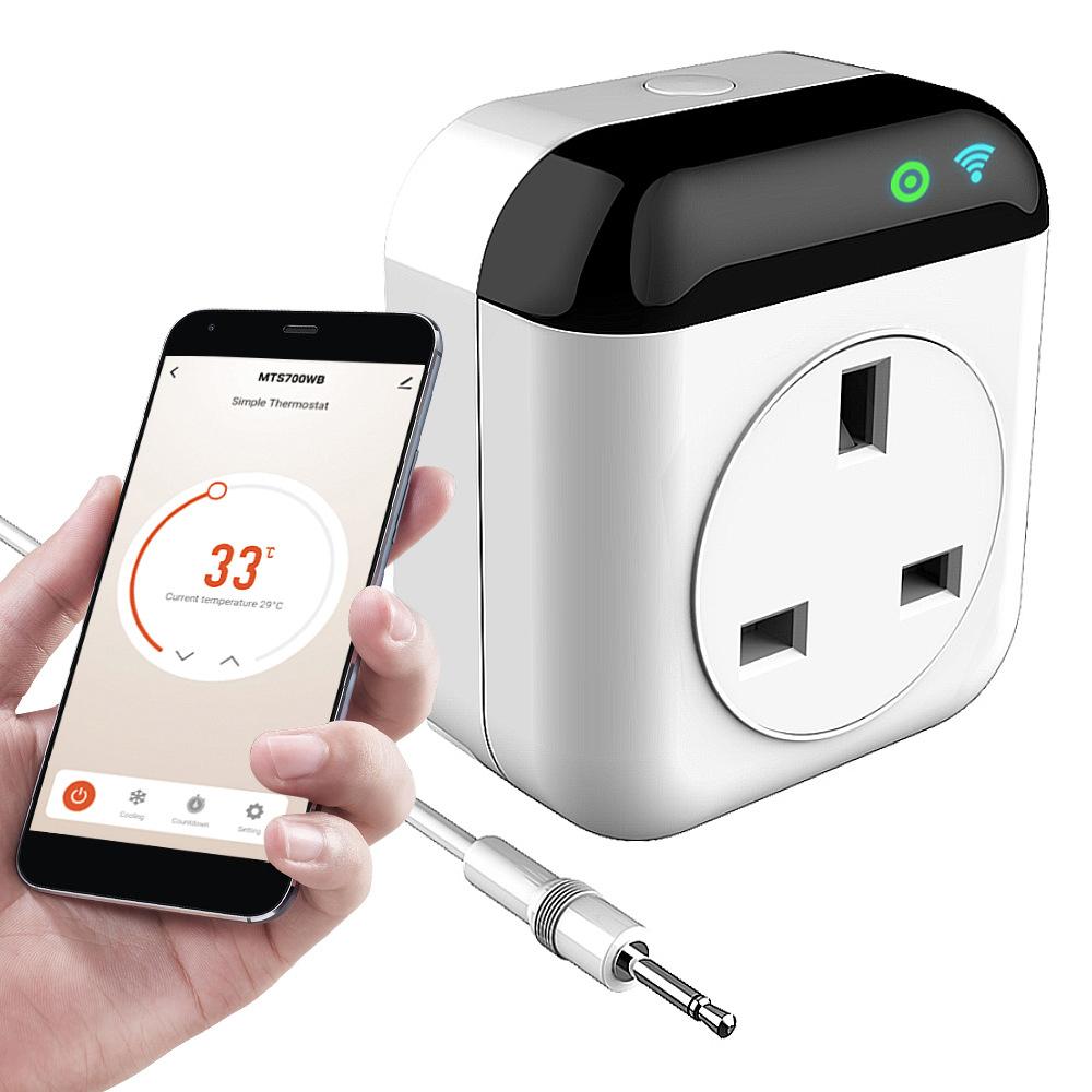 Programmable Smart Wifi Thermostat Plug Outlet Mini Temperature Controller 10A Plug-in Socket APP Control Voice Control Schedule Timer Electric Switch for Heating Cooling Appliances