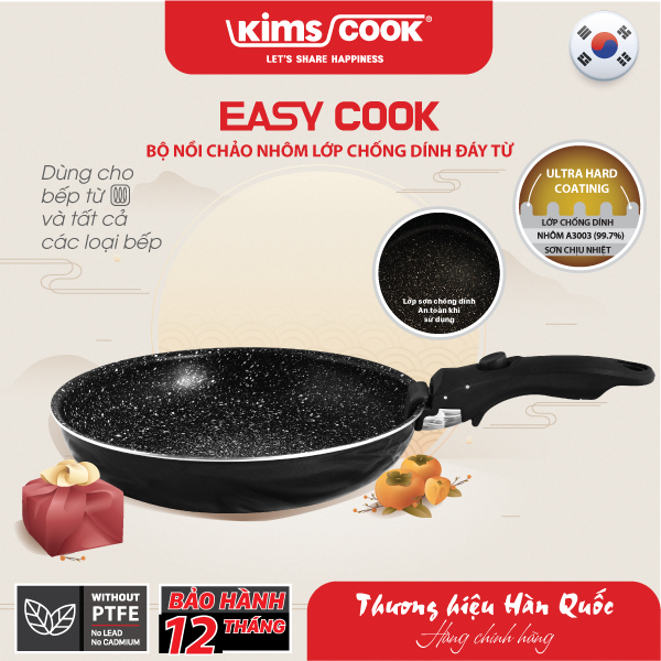 Bộ nồi chảo Easycook đáy từ, chống dính, tay cầm đa năng Kims Cook