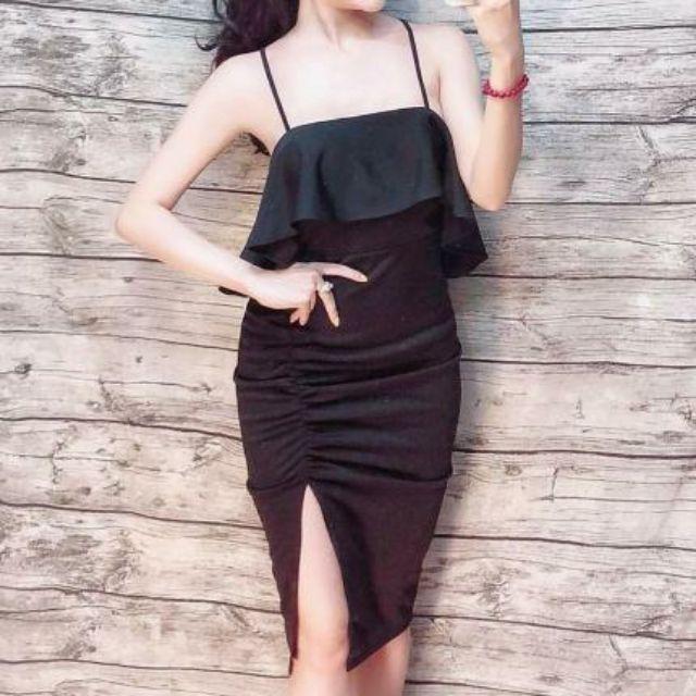 Đầm cúp 2 dây rút nhúng bèo rũ