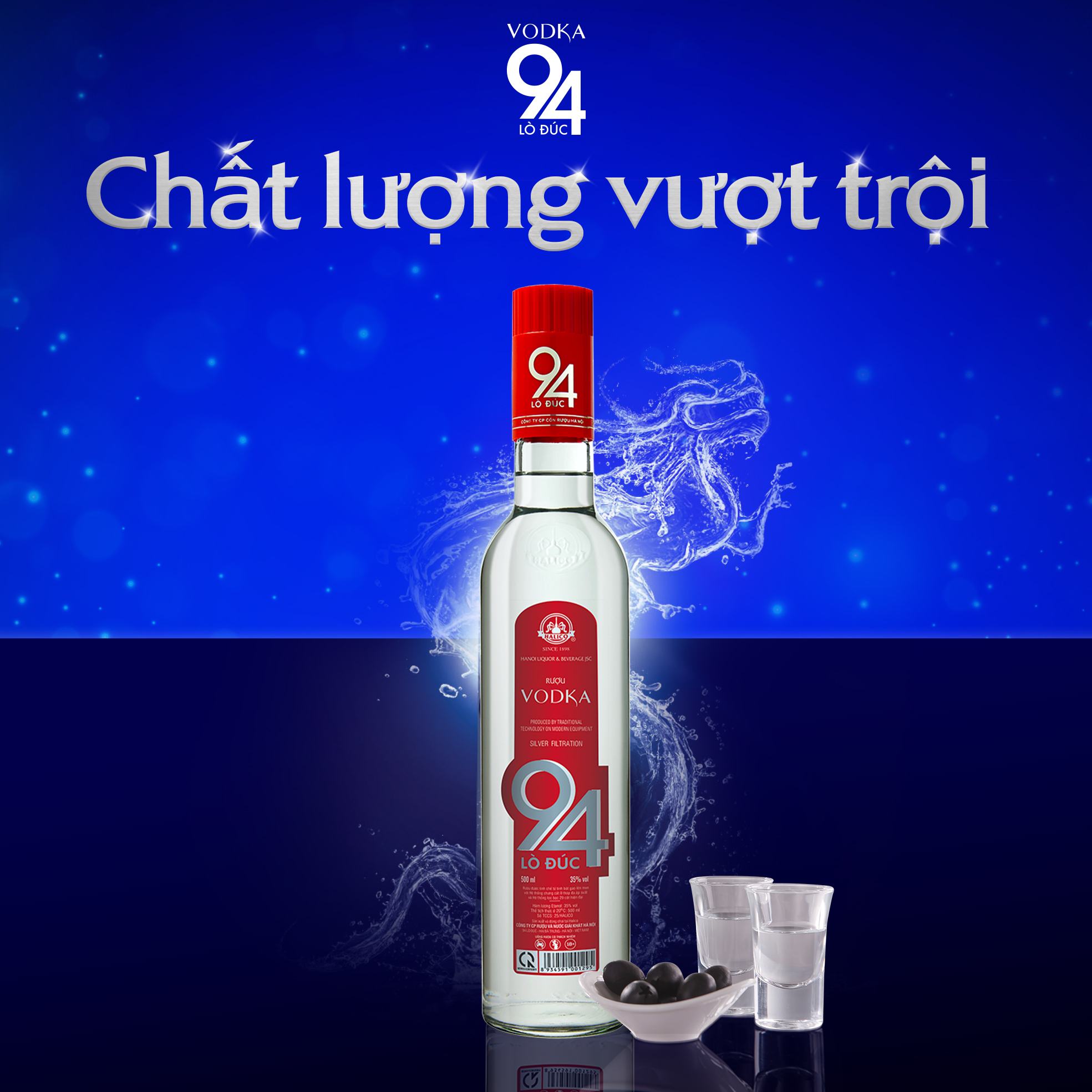 Rượu Vodka 94 Lò Đúc HALICO nồng độ 35% chai 500ml không kèm hộp