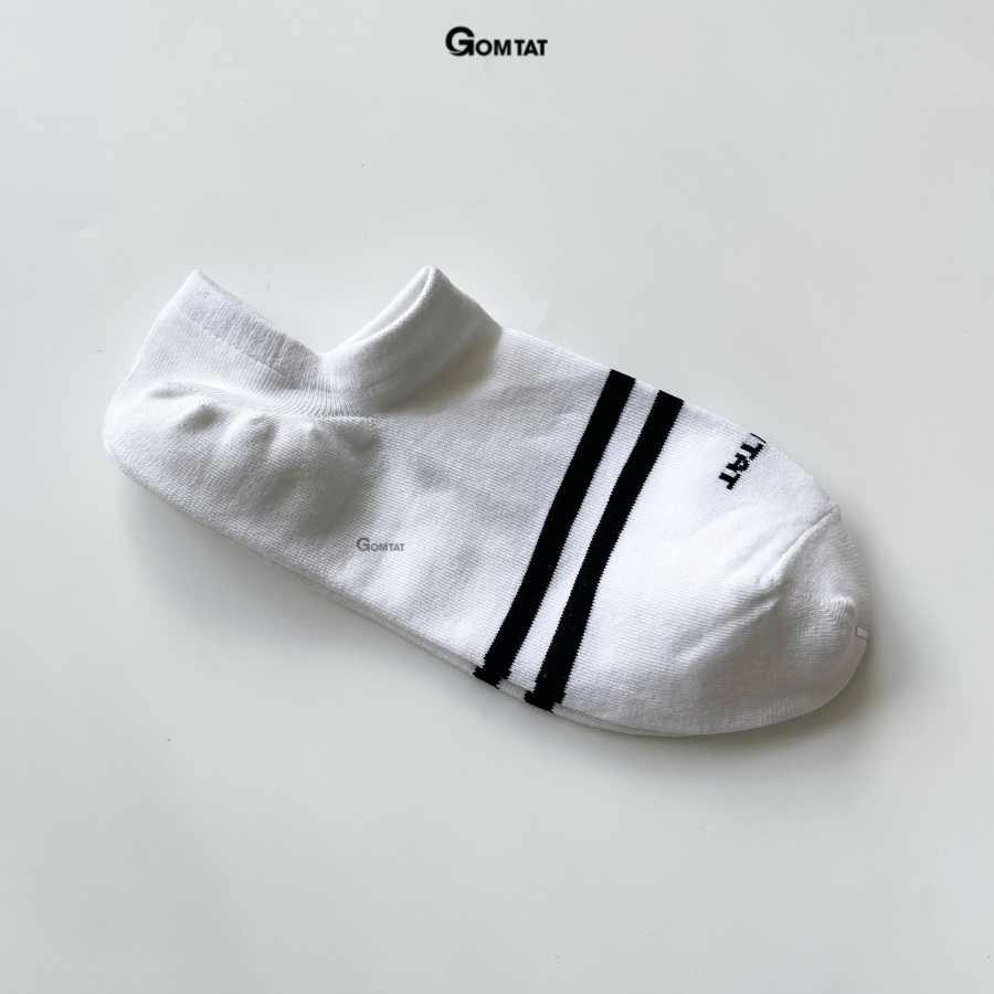 Tất Nam Nữ Cổ Ngắn Chất Liệu Cotton Cao Cấp, Vớ Cổ Thấp Unisex Họa Tiết 2 Sọc Ngang - GOM503-2SOC-LE